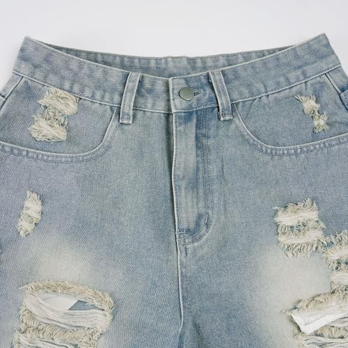 CUTEGAL Vintage Ripped Jeans Summer Baggy Acid Washed Cropped Jeans Grunge Straight Leg Jorts Streetwear Unisex3