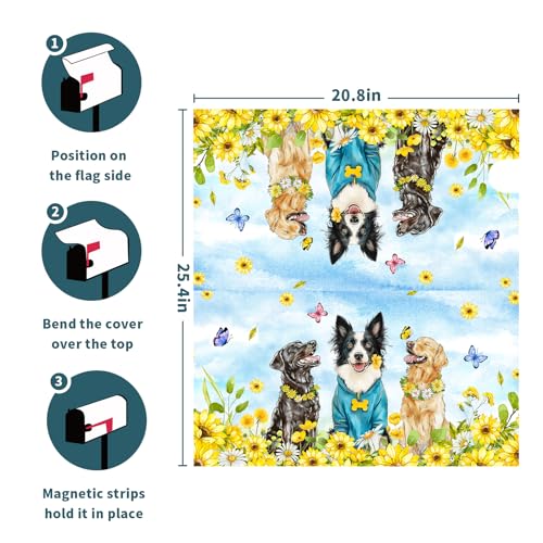 Image of Spring Summer Sunflowers Mailbox Cover Magnetic Large Size 21''x25 Welcome Flowers Butterfly Mailbox Covers Spring Florals Farmhouse Decorative Mailbox Wrap Post Letter Box Cover for Home Outside