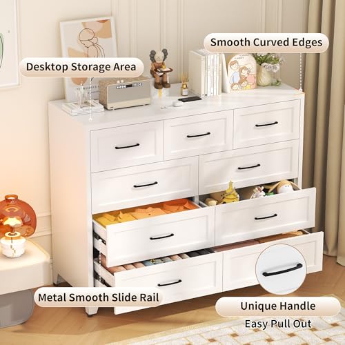 Image of Dresser for Bedroom, Chest of Drawers, 9 Drawers Metal Dresser with Anti-Tipping Device, White Dresser for Living Room, Entryway, Hallway