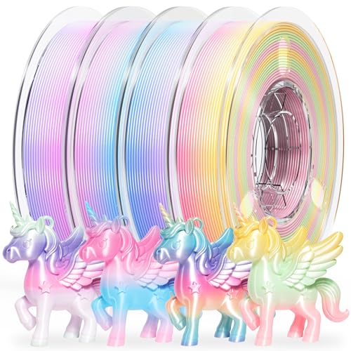 Image of PINBALL 500gx4 Silk Rainbow PLA 3D Printer Filament 1.75mm, Shiny Multi-Color Changing Filament 3D Printing Filament Dimensional Accuracy + /- 0.02mm, 500g*4 Spools