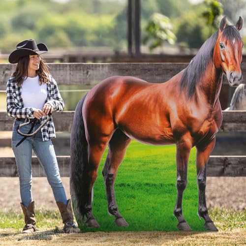Image of Marsui 6.3 ft Horse Cardboard Cutout Horse Racing Party Decorations Derby Day Decor Stand up Life Size Western Party Photo Booth Props for Derby Day Rodeo Farm Theme Events Supplies Decor