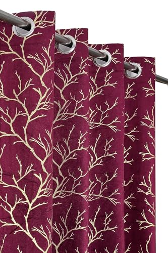 Image of Window Curtains 5 Feet Long for Living Room - Window Curtain Set of 1 Pcs Panel, Velvet Blackout & Stylish Parda for Home Decor & Office Wine Colour