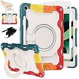 緃置き iPad Air 2019 ケース iPad Air3 10.5インチ / iPad Pro 10.5 2017 ケース 耐衝撃 肩ショルダー付き 360°回転 スタンド ペン 収納 iPad Pro 10.5 Air 3 カバー シリコン ハード 防塵 かわいい アイパッドカバー キッズ 子供, カラフル-レッド