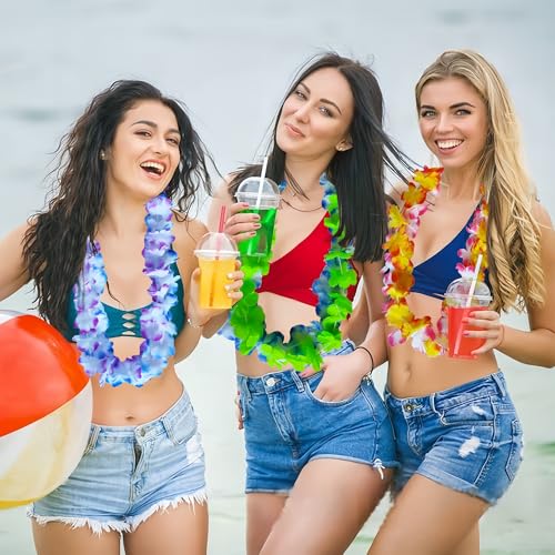 Image of 24Pcs Hawaiian Leis for Luau Party Decor, Colorful Flower Necklace,Tropical Hawaiian Bulk Hula Dance Party Decor, Summer Beach Pool Decorations Favors Supplies.