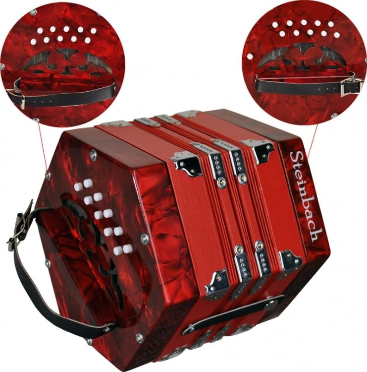 Steinbach Concertina in rot, 2 x 10 Diskantknöpfe (20 Diatonische Töne)
