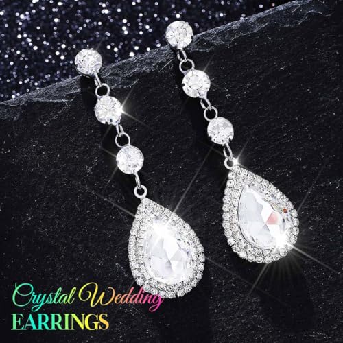 Catery Rhinestone Earrings Silver Crystal Teardrop Earrings Long Wedding Jewelry for Women2