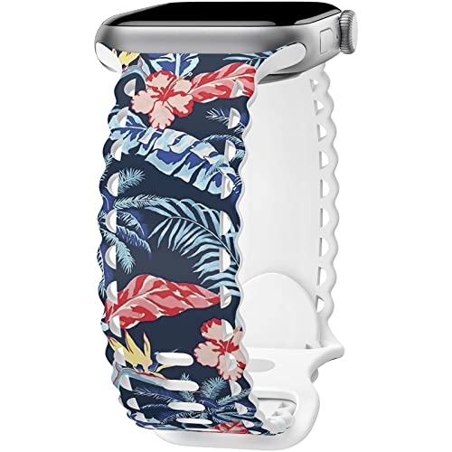 Image of Unisex Silicone Watch Band with Unique Pattern, Lace Hollow-out Floral Design, Free Size, Compatible with iWatch Series 8, 7, 6, 5, 4, 3, 2, 1