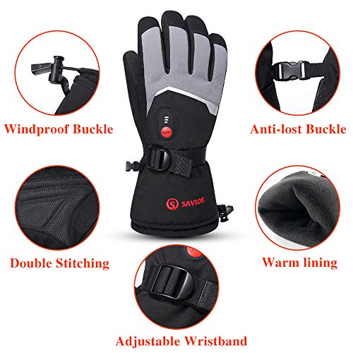 Image of SAVIOR HEAT Rechargeable Heated Gloves with 3 Heating Levels - Electric Ski Gloves, Touchscreen, Waterproof for Men Women