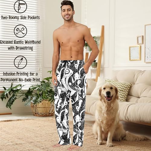 visesunny Mens Cotton Pajama Pants PJ Bottoms Grotesque Eye Black Lightweight Soft Lounge Sleepwear with Pockets2