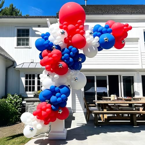 Image of Red White and Blue Balloons,60Pcs Red and Blue Balloons | 12in Latex Balloon for Independence Day Birthday Party Decorations