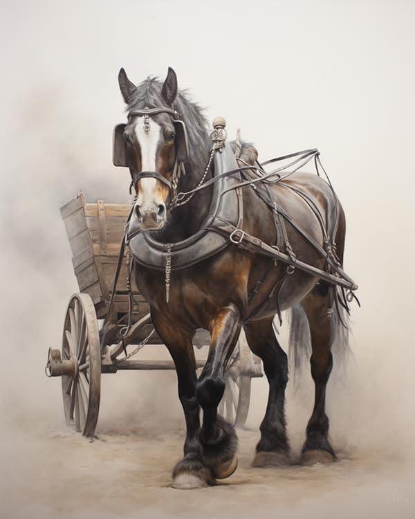 DIY Oil Painting Paint by Number Kit Frameless Hardworking Horse Paint by Numbers Oil Painting Canvas Print Wall Art Home Decoration