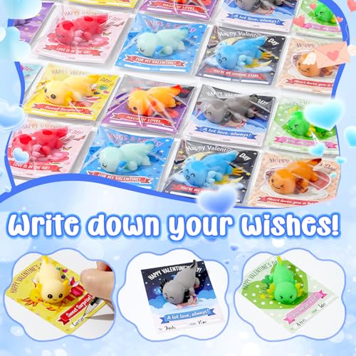 Image of 24 Packs Valentines Day Gifts for Kids Classroom, Funny Valentines Day Card with Axolotl Mochi Squishy Toys, Kawaii Squishy Toys, School Classroom Exchange, Valentines Party Favors