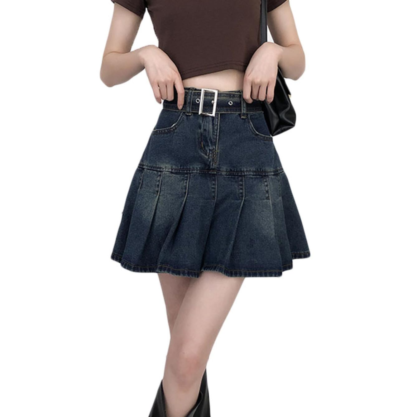 Amazon.co.jp: [THLD] デニムミニスカート 夏 ハイウエスト ブルー