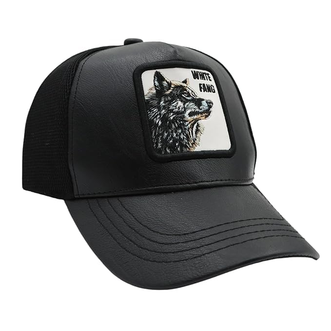 Image of kill off Leather Baseball Cap Panther Patch Cap Trucker for Men Snapback Mesh Animal Patch Hat Men's Black Djustable Baseball Hat Streetwear Fashion Hat