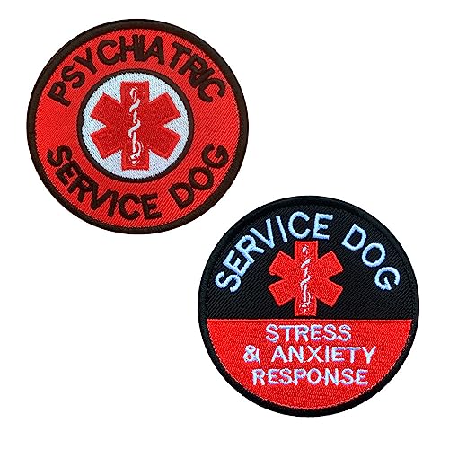 2 St. EMT 'Psychiatric & Stress & Anxiety Response' Diensthunde Westen/Geschirre Emblem Bestickter Gestickt Abzeichen Medic EMT Service Hund Patch für Hunde Weste Geschirr Kleidung