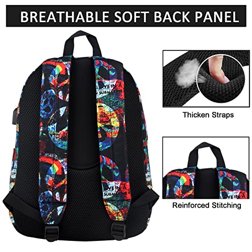 Image of SUPACOOL Casual Laptop Backpack for Men and Women, School Backpack for Boys and Girls, College Bookbag, USB Charging Port, Lightweight Back Pack(Peace)