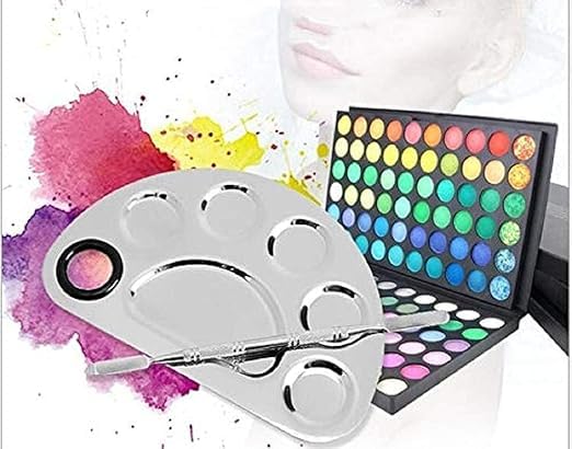 Image of Stainless Steel Cosmetic 5 Dip Makeup Mixing Plate with Spatula Tool for Women | Beauty Tool | (Silver)