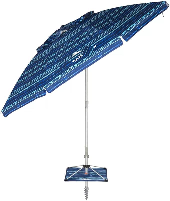 NAEM Tomy Baahama - Sombrilla de playa, azul, con protección UV y mecanismo de inclinación, azul