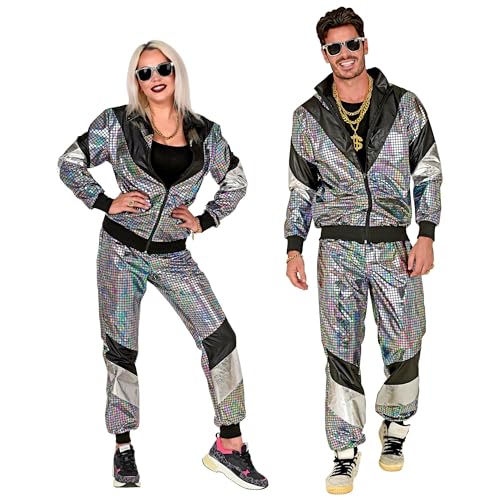 W WIDMANN MILANO Party Fashion - Kostüm Trainingsanzug 80er Jahre, Disco Kugel, Jogginganzug, Retro-Style, Bad Taste Outfit