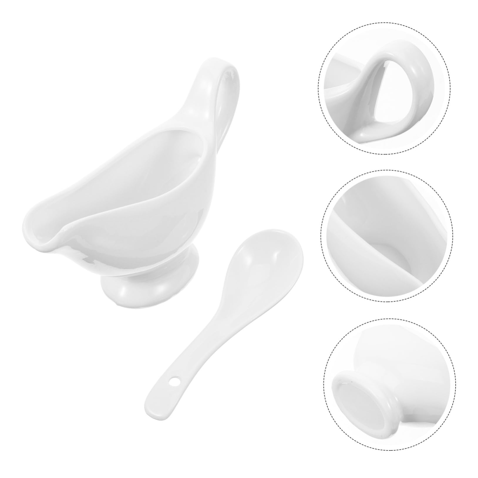 Salsiera in Porcellana 175 Ml con Mestolino, Design Anti Goccia per Sugo e Salsa da Tavola, Supporto Abbinato