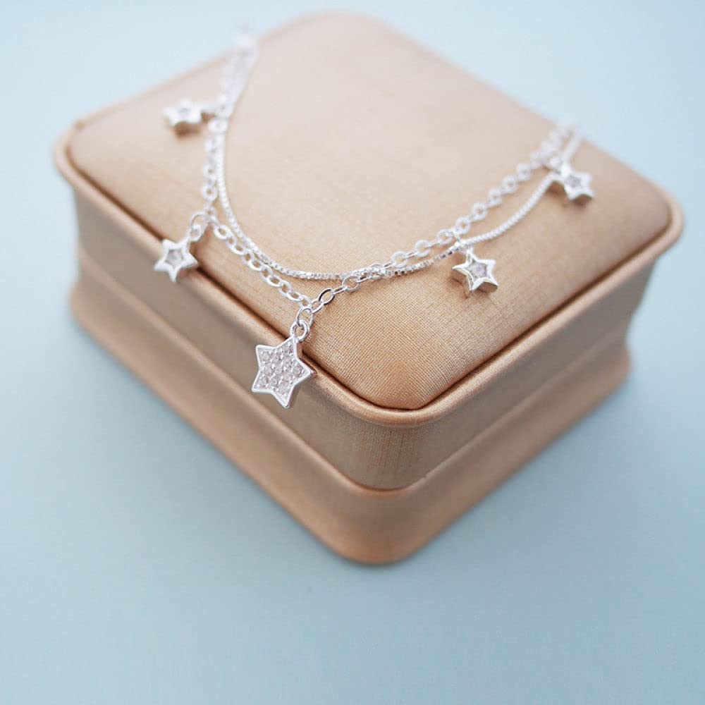 Armkette Damen Silber 925,925 Sterling Silber Armband Shiny Stars Freundschaftsarmband Einstellbare Romantische Schmuckgeschenke Für Frau Freundin Zum Geburtstag
