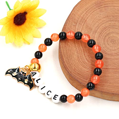 Image of Uloveido Black Orange Jade Charms Halloween Bracelets All Saints' Gift - DIY Customized Name Beaded Bracelet