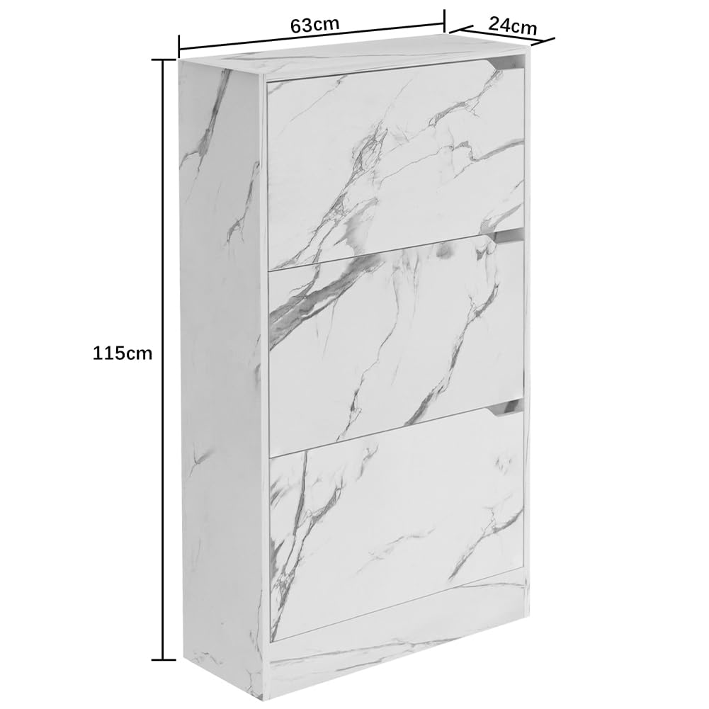 BAKAJI Scarpiera Portascarpe in Legno MDF con 3 Ante Porta Scarpe a Ribalta Maniglie a Scomparsa Doppia Profondità Dimensioni Compatte Slim 63 x 24 x 115 cm Salvaspazio Ingresso Casa (Marmo)