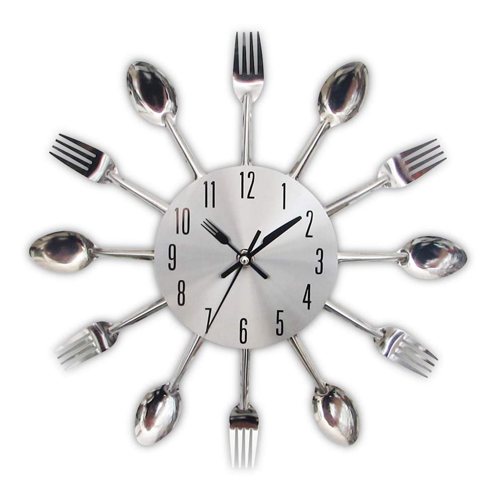 MYUYEE Kitchen Wall Clock, Tableware Design Fork Spoon Metal Clock, Silent Sweeping Movement, Home Living Room ation Wall ation Wall Clocks for Living Room