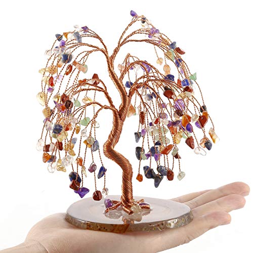 image for Top Plaza 7 Chakra Healing Crystals Copper Money Tree Wrapped On Natur
