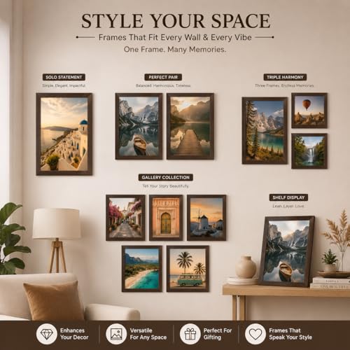 Image of Plastic Rectangular 12x18Inch Photo Frame A3 Size Photo Frame For Wall Artwork /Painting (Brown) (Set of 3)