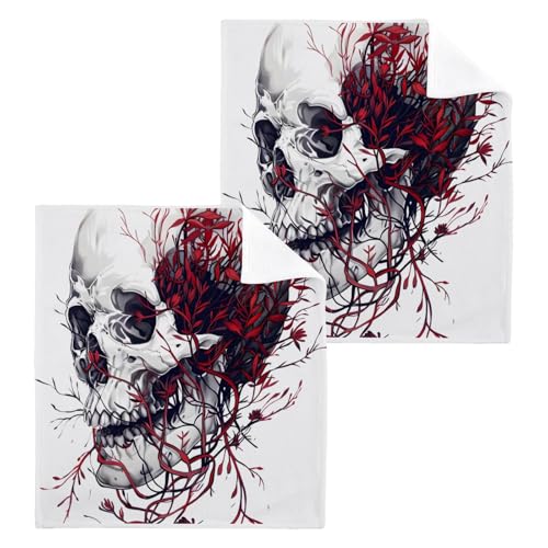 ALAZA Wash Cloth Set 100% Cotton Fingertip Towels Face Cloths Sets Skull 1 Highly Absorbent Soft Feel Set of 2