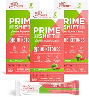 Real Ketones Prime Shift Watermelon Exogenous Keto D BHB Powder + Keto Electrolytes, 30 Drink Mix Packets for Rapid Ketosis