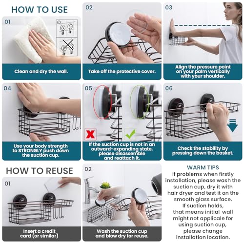 Image of TAILI Shower Caddy Suction Cup with Hooks & Soap Holder, Brown Shower Shelf
