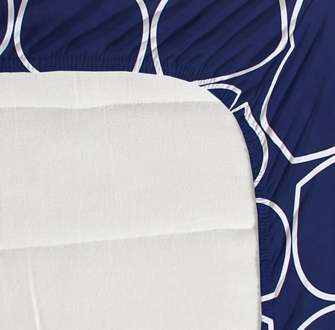 Image of KAWI Cotton Blend Elastic Fitted Bedsheet Queen Size Double Bed (78 inchX 72 inch) - Navy Blue Circle Print