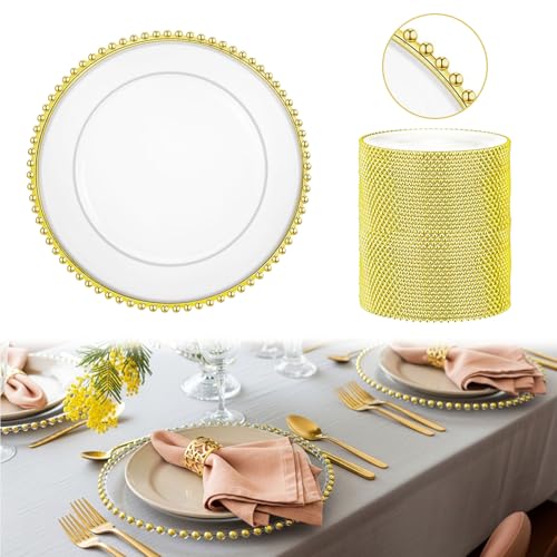 sansaieco 20 Pcs Clear Charger Plates with Beaded Rim 13 Inch Acrylic Gold Beaded Charger Plates Bulk for Wedding Party Dinner Birthday Table Events Decoration sansaieco 20 Pcs Clear Charger Plates with Beaded Rim 13 Inch Acrylic Gold Beaded Charger Plates Bulk for Wedding Party Dinner Birthday Table Events Decoration