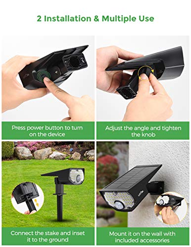 LITOM 30 LEDs Solar Motion Sensor Landscape Spotlights, IP67 Waterproof Outdoor Solar Powered Security Wall Light 3 Modes Solar Landscaping Lighting for Yard Garden Garage Pool Patio 4 Pack Cold White