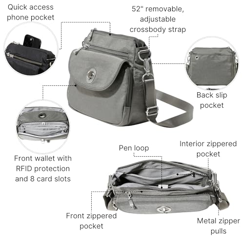 Image of Baggallini Calais Crossbody Bags for Women 10x7 Lightweight Water-Resistant Travel Purse, RFID & Interior Organization