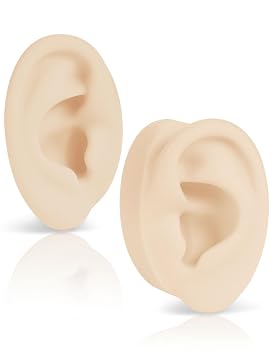 2 Pcs Soft Silicone Ear Model, Left and Right Flexible Fake Ear for Earrings Display, Realistic Ear Model for Piercing Practice, Acupuncture Teaching Tool Light Skin Tone
