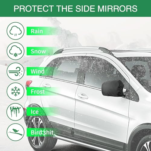 Image of 2 PCS Car Snow Cover, Oxford Rearview Cover, 12.99 inch x 10.62 inch Side View Mirror Cover, Elastic Cord Waterproof Cover, Automotive Protective Guard, Universal for Most Cars, Trucks (Black)
