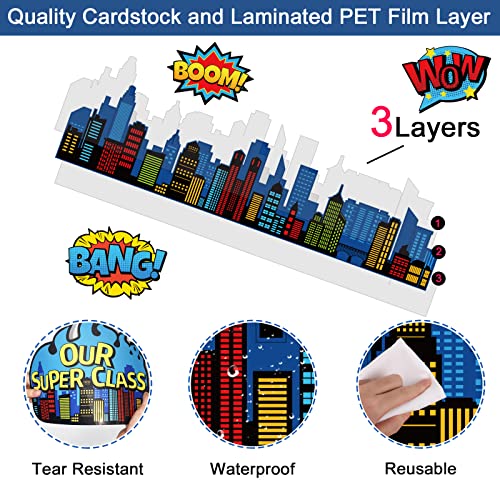Image of Super Theme Hero Classroom Bulletin Board Decorations Super Theme Hero Cityscape Sayings School Boards Cutouts Heroes Cutouts Classroom Holiday Bulletin Board Decor