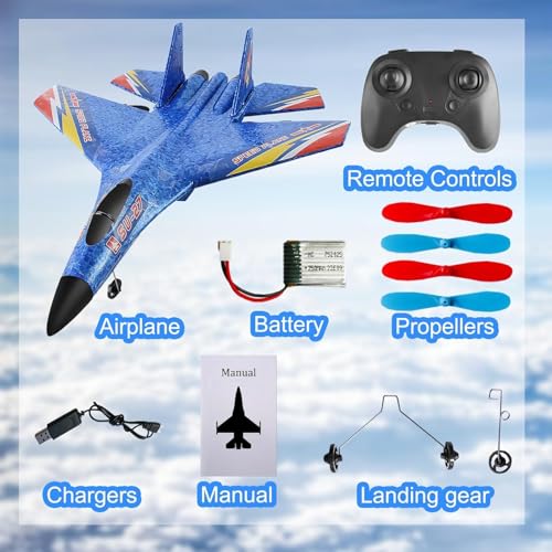 Image of 2.4GHz 2CH Remote Control Airplane RC Glider for Beginner Adult Kids, Easy to Fly EPP Foam RC Aircraft Fighter with LED Light(Blue)