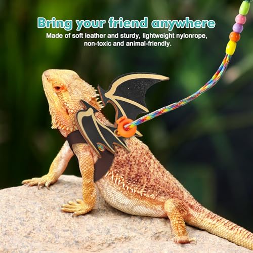 Image of LIKZINWA Bearded Dragon Lizard Leash Harness,4 Size Pack Adjustable Small Animal Harness for Reptile and Small pet (New Dinosaur Wing)