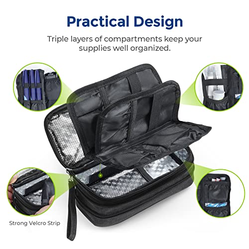 auvon insulin cooler travel case expandable insulated diabetic bag with 2  180g ice packs for double cooling time portable medication cooler bag for insulin pens and blood glucose monitor supplies
