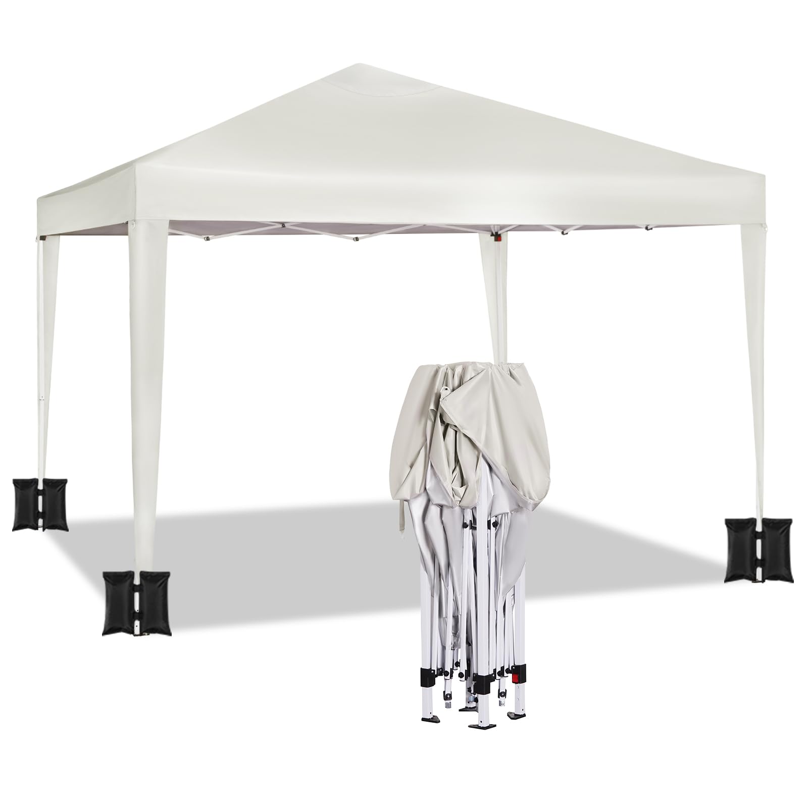 WOLTU Tonnelle de Jardin Pliable 3x3m avec Sacs de Sable Beige | UPF 50+ UV, imperméable, hauteur ajustable, vent stable, avec sacs de sable, Jardin