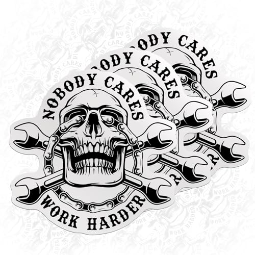 (3PCS) Nobody Cares Work Harder Sticker Inspirational Quote Stickers Skull Mechanic Engineer Die Cut Waterproof Vinyl Sticker for Water Bottle Tumbler Hard Hat Helmet Car Laptop Gift (2 Inches)