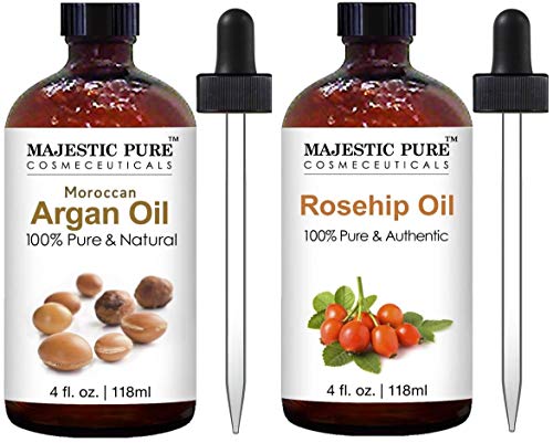 Majestic Pure Rosehip Oil and Argan Oil Bundle - for Face, Nails, Hair and Skin - Pure & Natural, 4 fl oz each