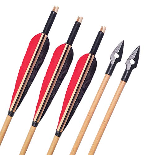  ZSHJG 6pcs Tir à l'arc Flèches en Bois Plumes ...