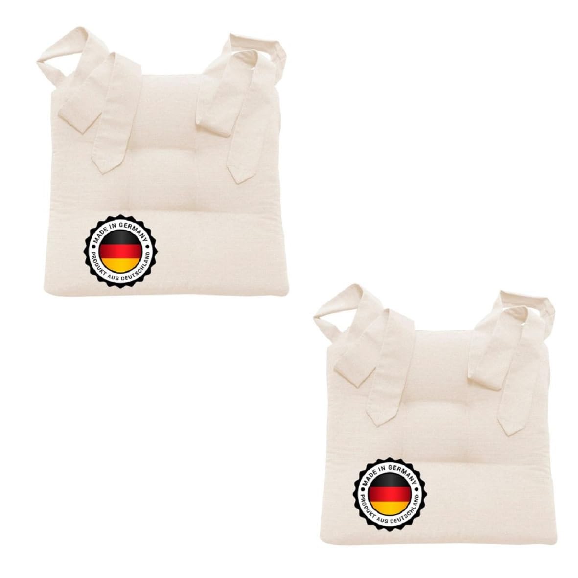 MAGMA 2er-Set Sitzkissen Stuhlkissen Polsterauflage Auflage ca. 42x46x7cm mit Breiten Schleifenbändern (Elfenbein)
