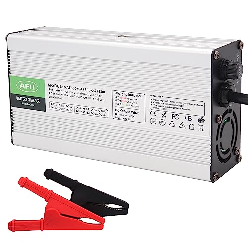 43.8V 8A Smart Battery Charger Silver Aluminum with Cooling Fan for 12S 36V Pack with Alligator Clip Connector