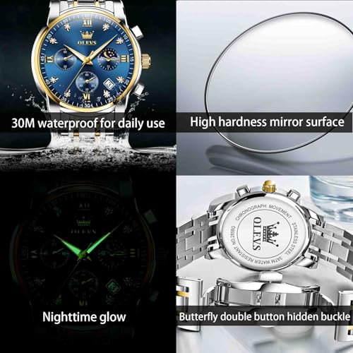 Image of OLEVS Men's Analog Watch Multi Color Business Stainless Steel Waterproof Luminous Quartz Watch Luxury Leisure Date Simulation Original Bowl Watch (In-2858- Multicolor White ?)